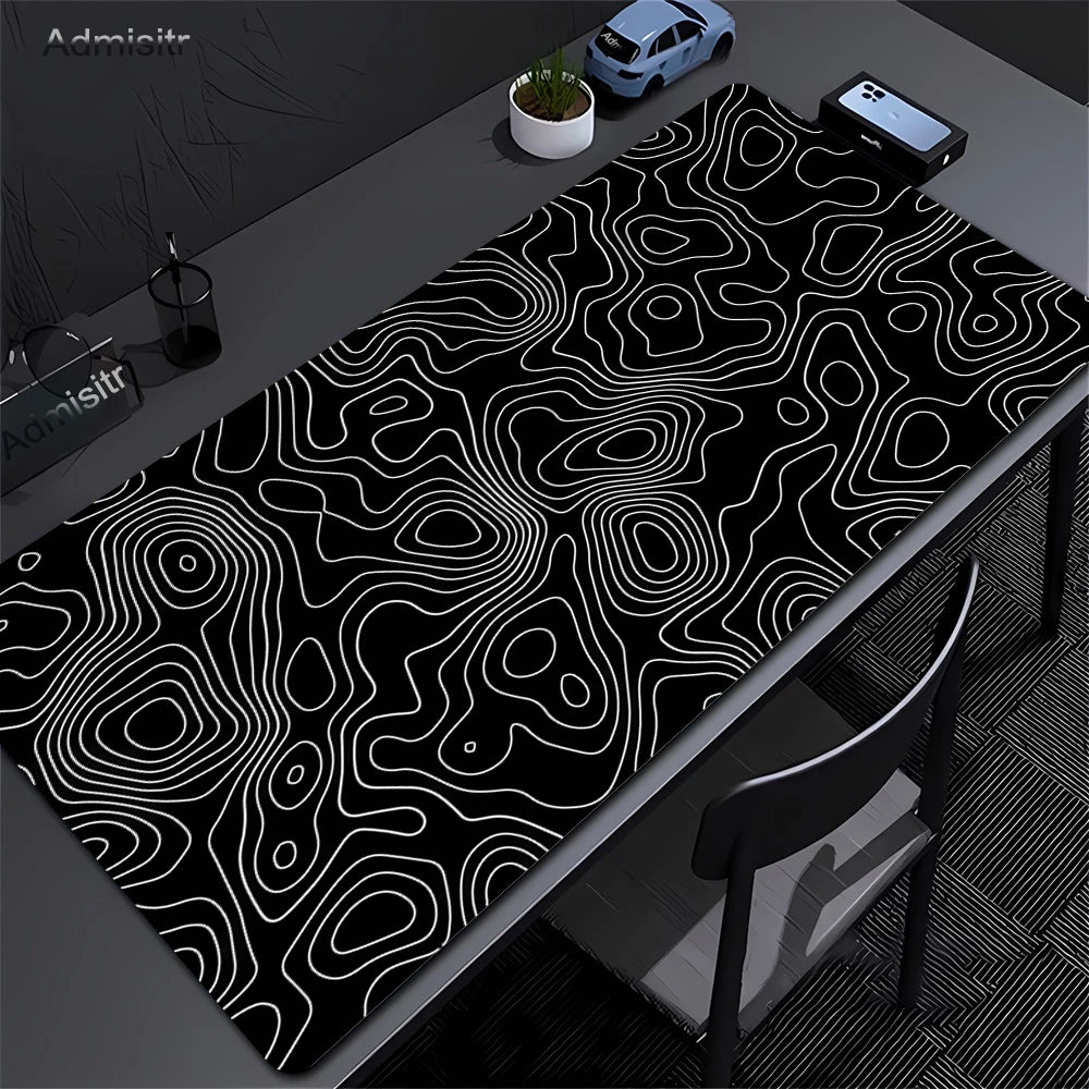 Alfombrilla Gamer XL CIFBUY – Diseño Topográfico Blanco y Negro, Perfecta para Shooters FPS y Óptima para Cualquier Ámbito