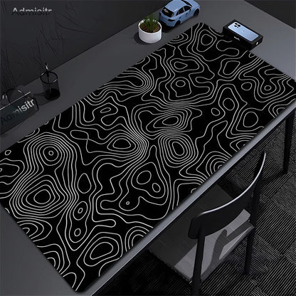 Alfombrilla Gamer XL CIFBUY – Diseño Topográfico Blanco y Negro, Perfecta para Shooters FPS y Óptima para Cualquier Ámbito