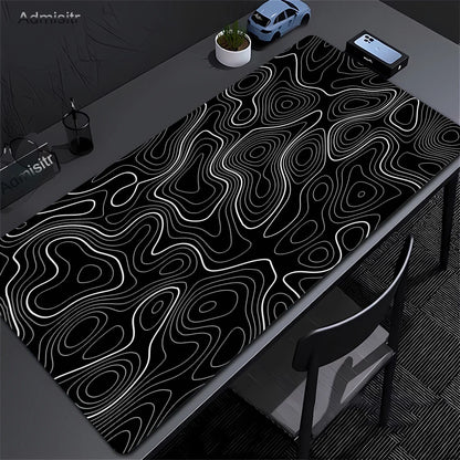 Alfombrilla Gamer XL CIFBUY – Diseño Topográfico Blanco y Negro, Perfecta para Shooters FPS y Óptima para Cualquier Ámbito