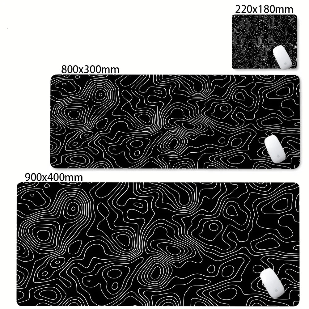 Alfombrilla Gamer XL CIFBUY – Diseño Topográfico Blanco y Negro, Perfecta para Shooters FPS y Óptima para Cualquier Ámbito