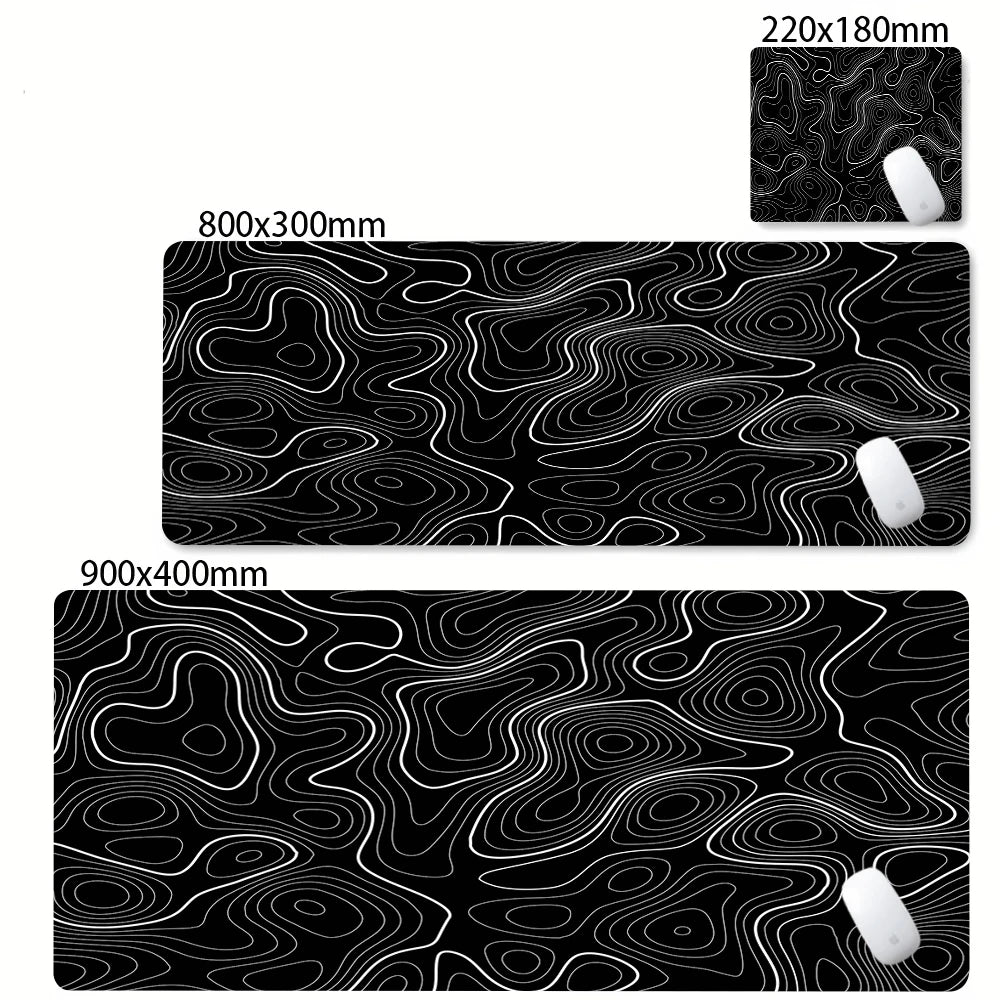 Alfombrilla Gamer XL CIFBUY – Diseño Topográfico Blanco y Negro, Perfecta para Shooters FPS y Óptima para Cualquier Ámbito